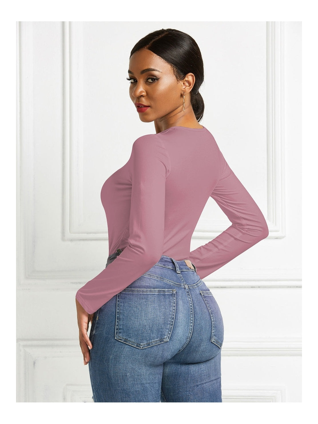 Women Round Neck Long Sleeve Bodysuit nicholesgifts