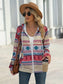Geometric Zip Up Long Sleeve Hooded Jacket nicholesgifts