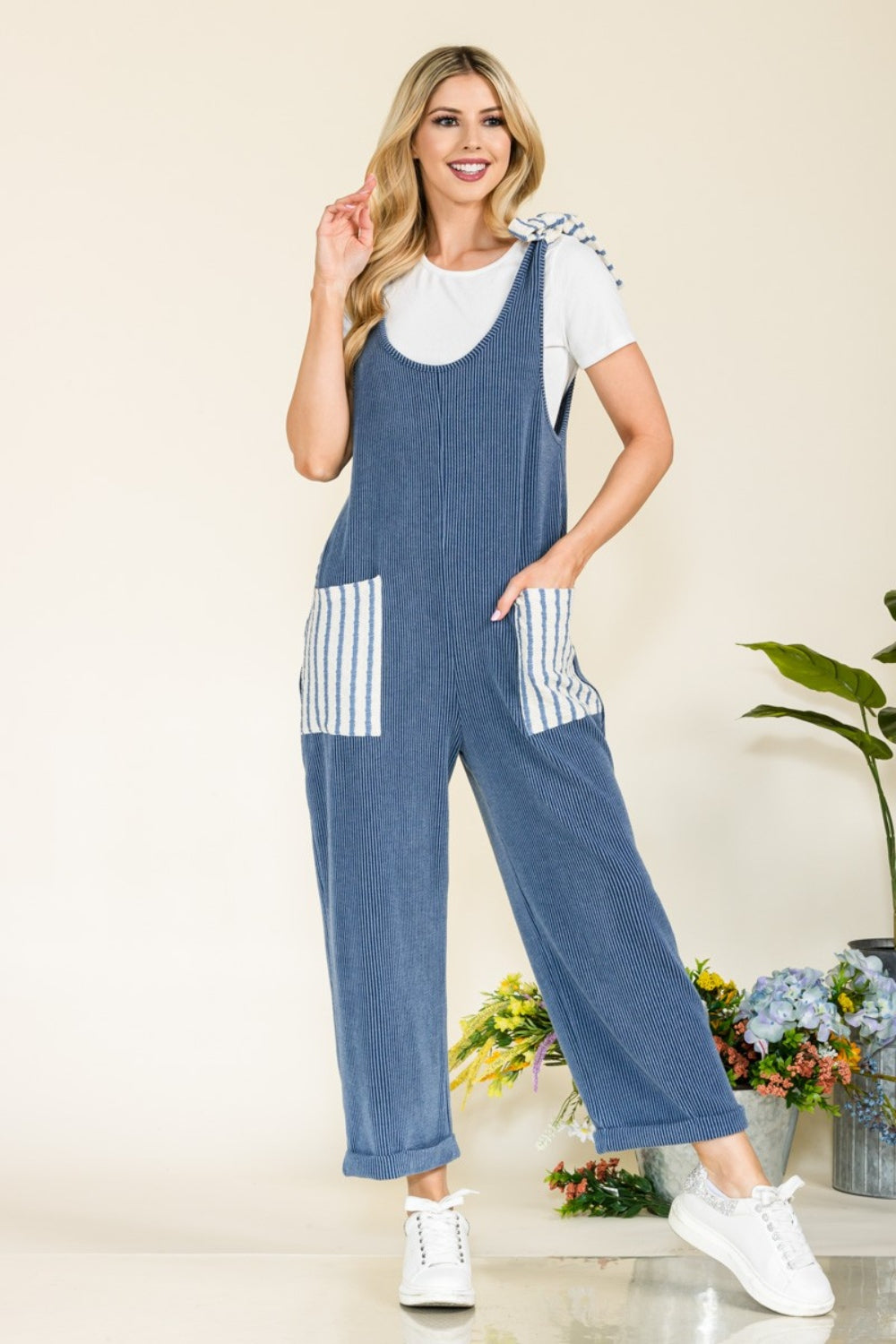 Celeste Full Size Stripe Contrast Pocket Rib Jumpsuit nicholesgifts