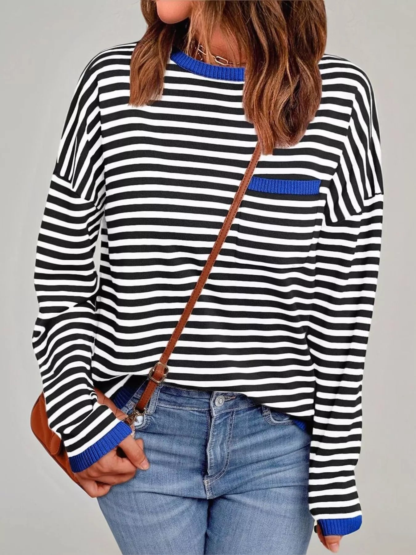 Striped Round Neck Long Sleeve Knit Top