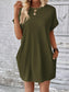 Women Pocketed Round Neck Short Sleeve Dress nicholesgifts