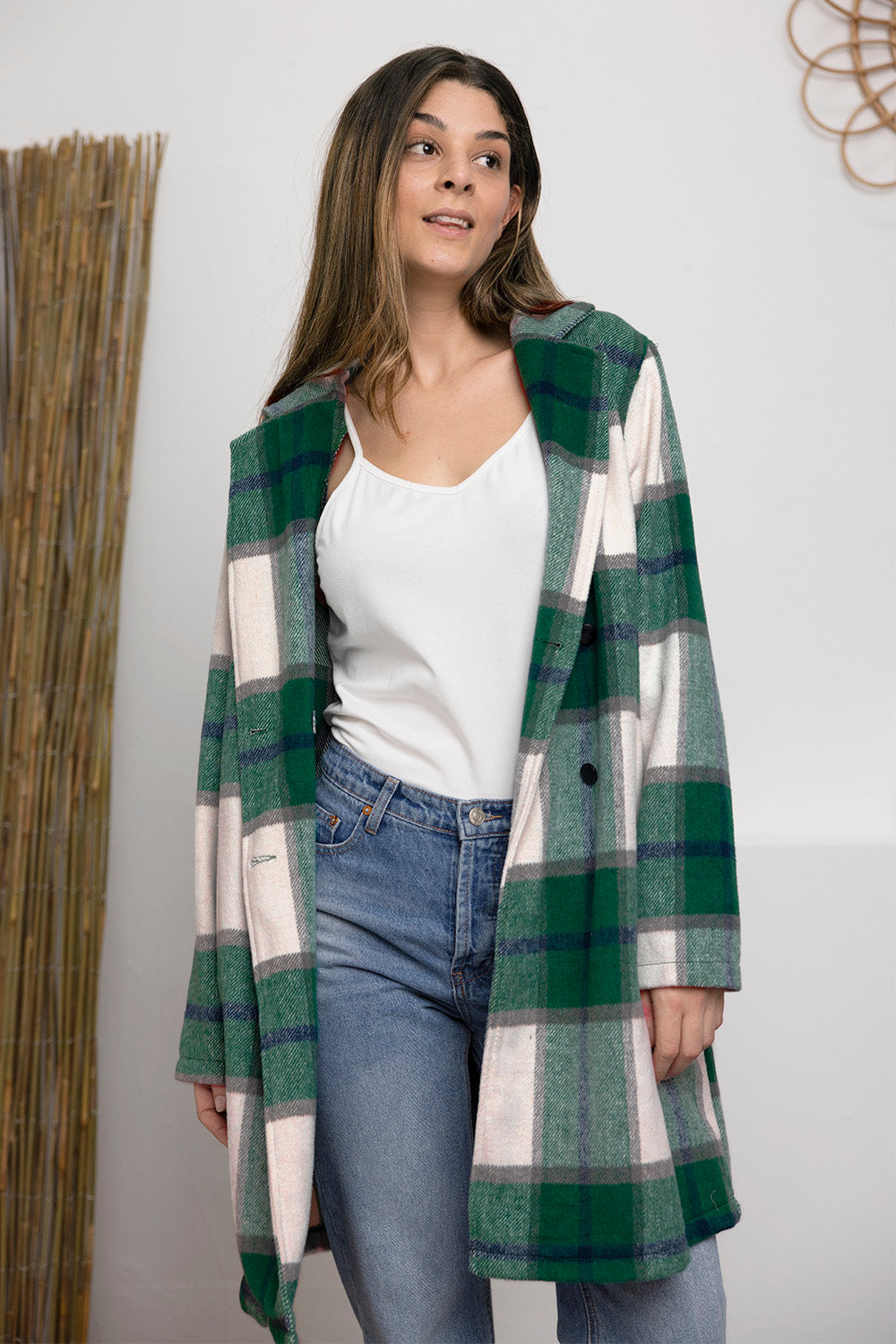 Double Take Full Size Plaid Button Up Lapel Collar Coat nicholesgifts