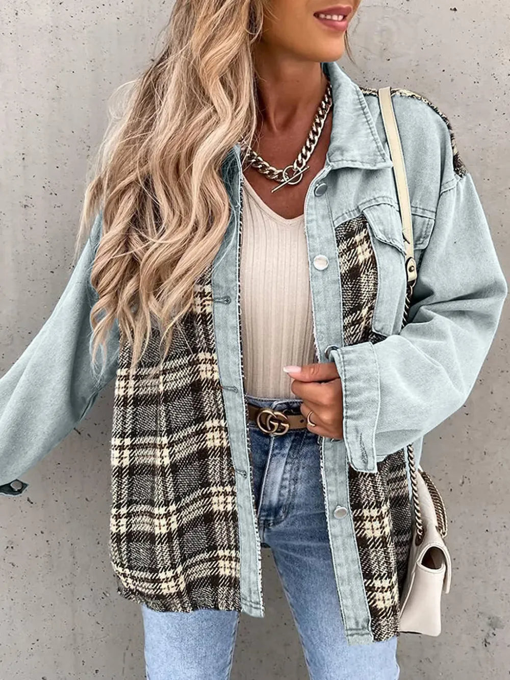 Plaid Button Up Dropped Shoulder Jacket nicholesgifts