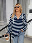 Drawstring Striped Long Sleeve Hoodie Trendsi