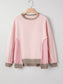 Women Color Block Mix Texture Waffle Patchwork Oversize Sweatshirt nicholesgifts