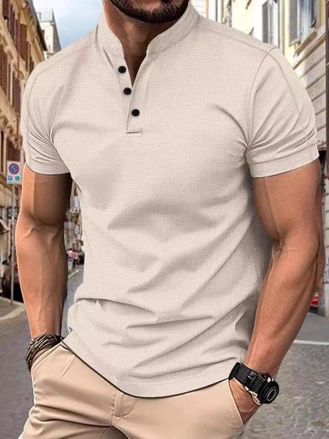 Men's Full Size Button Detail Short Sleeve Polo Plus Size NicholesGifts