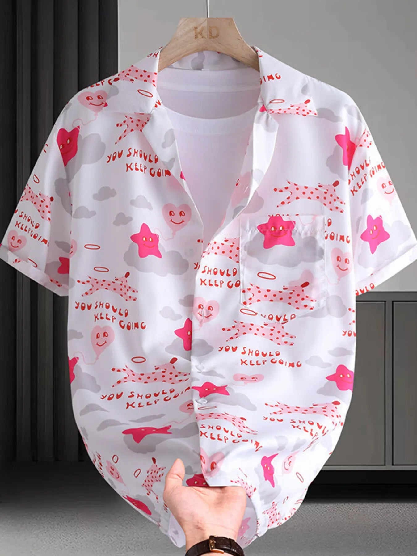 Men's Plus Size Printed Button Up Short Sleeve Shirt Trendsi
