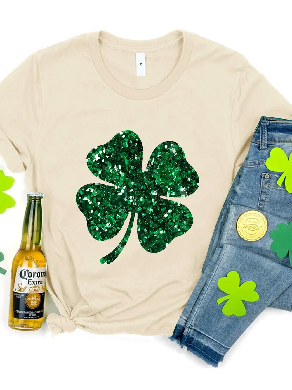 Lucky Clover Round Neck T-Shirt nicholesgifts