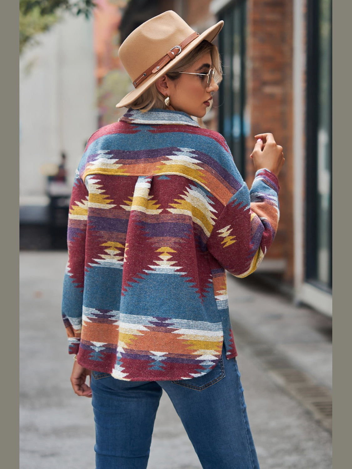 Printed Collared Neck Jacket nicholesgifts