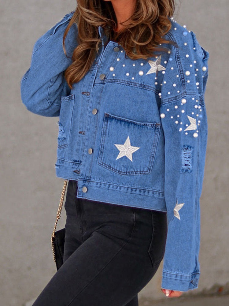 Bead Detail Denim Jacket nicholesgifts