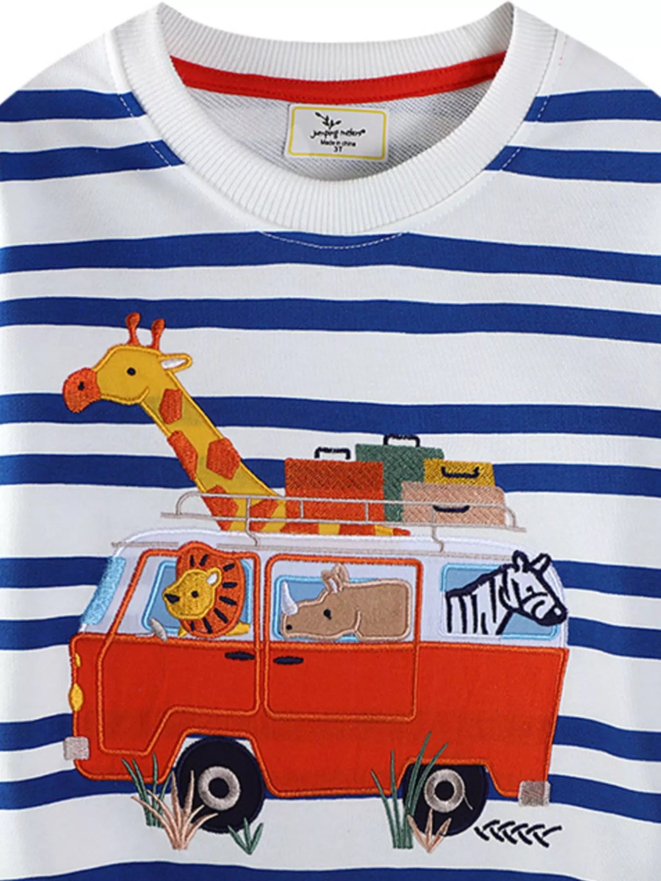 Children's Striped Animal Adventure Embroidered Sweatshirt Trendsi