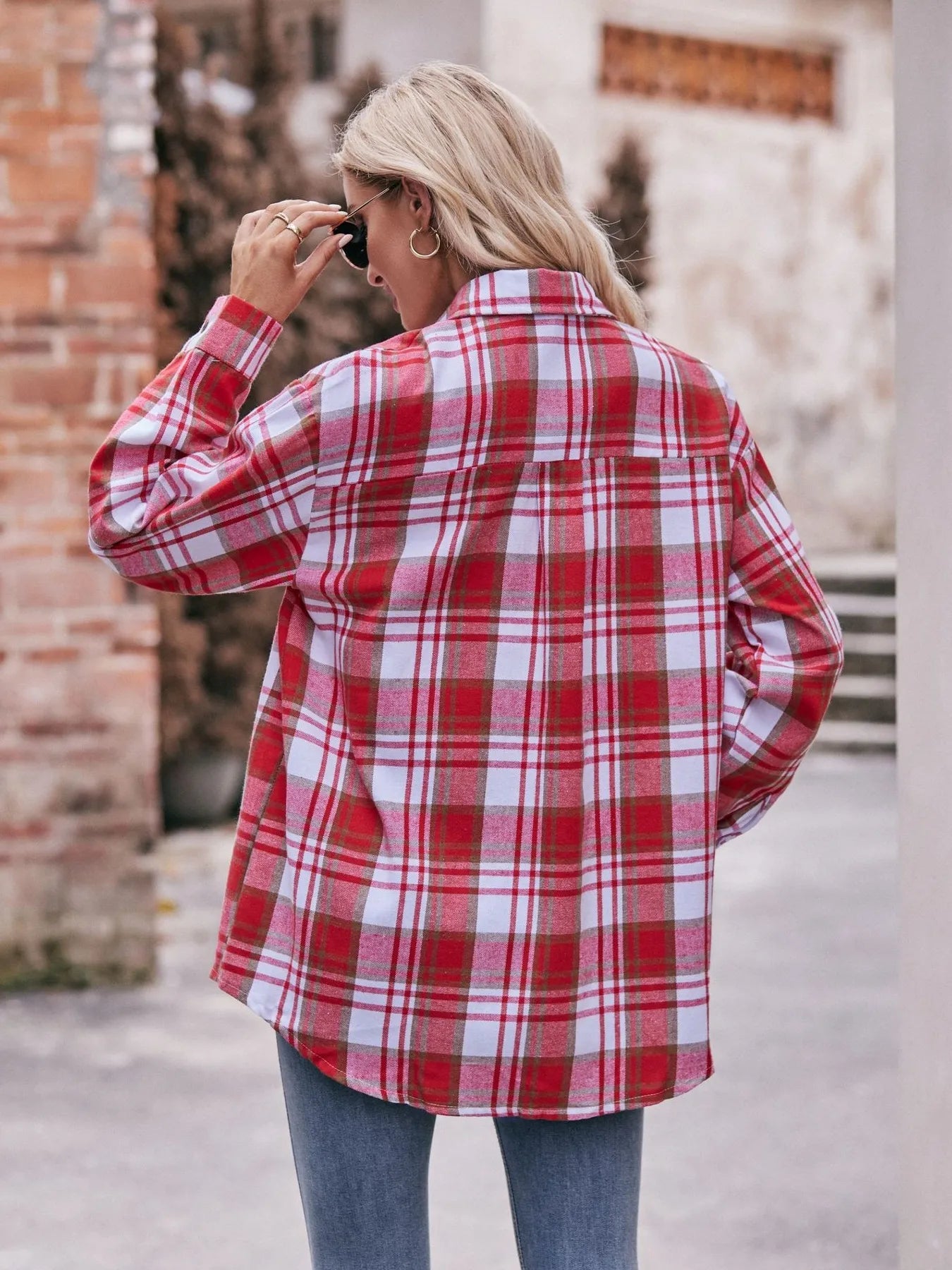 Plaid Button-Down Long Sleeve Shirt Trendsi