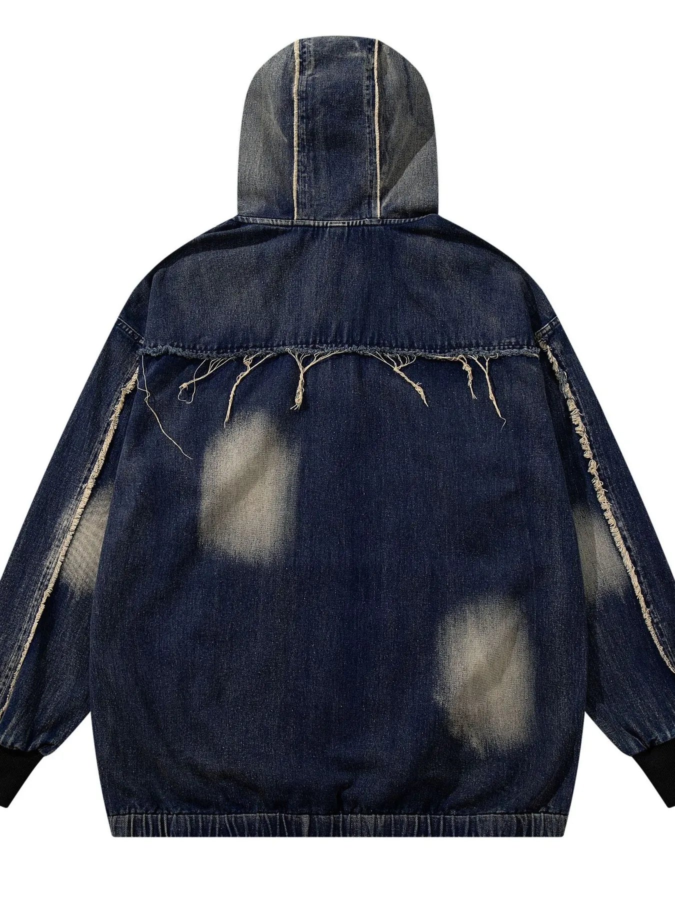 Men's Distressed Denim Patchwork Oversized Hoodie with Frayed Details NicholesGifts