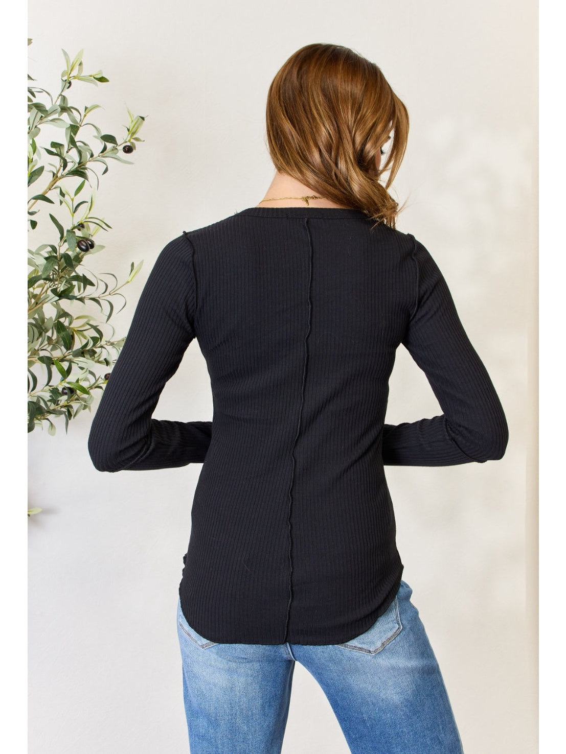 Culture Code Full Size Ribbed Round Neck Long Sleeve Top nicholesgifts