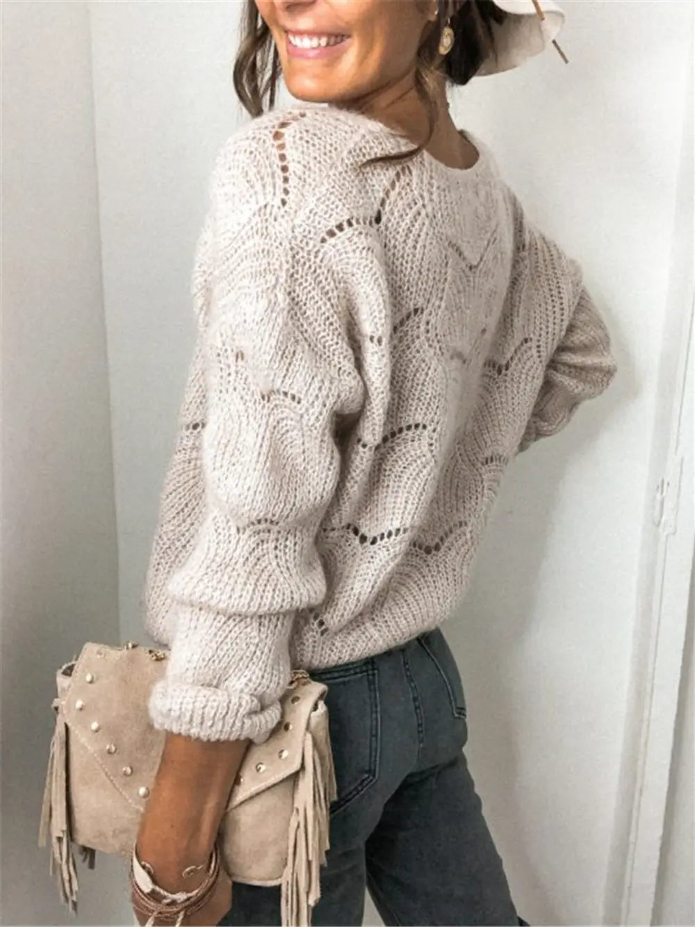 Openwork Button Up Long Sleeve Cardigan nicholesgifts