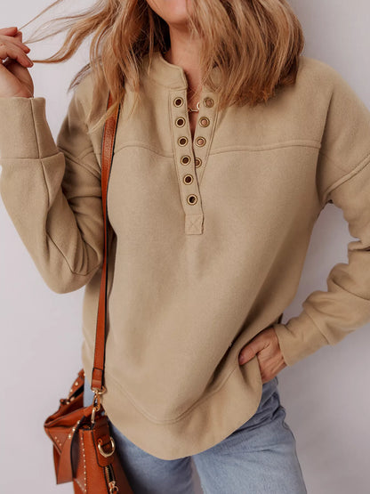 Grommet Detail V Neck Sweatshirt nicholesgifts