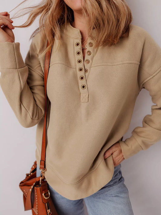 Grommet Detail V Neck Sweatshirt nicholesgifts