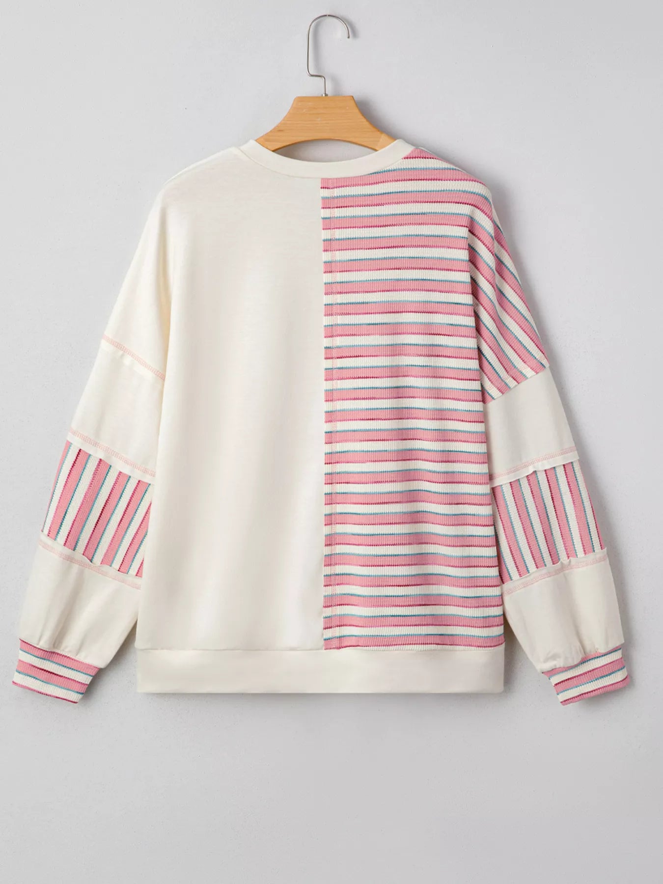 Stripe Stitched Detail Color Block Patchwork Oversized Top Trendsi
