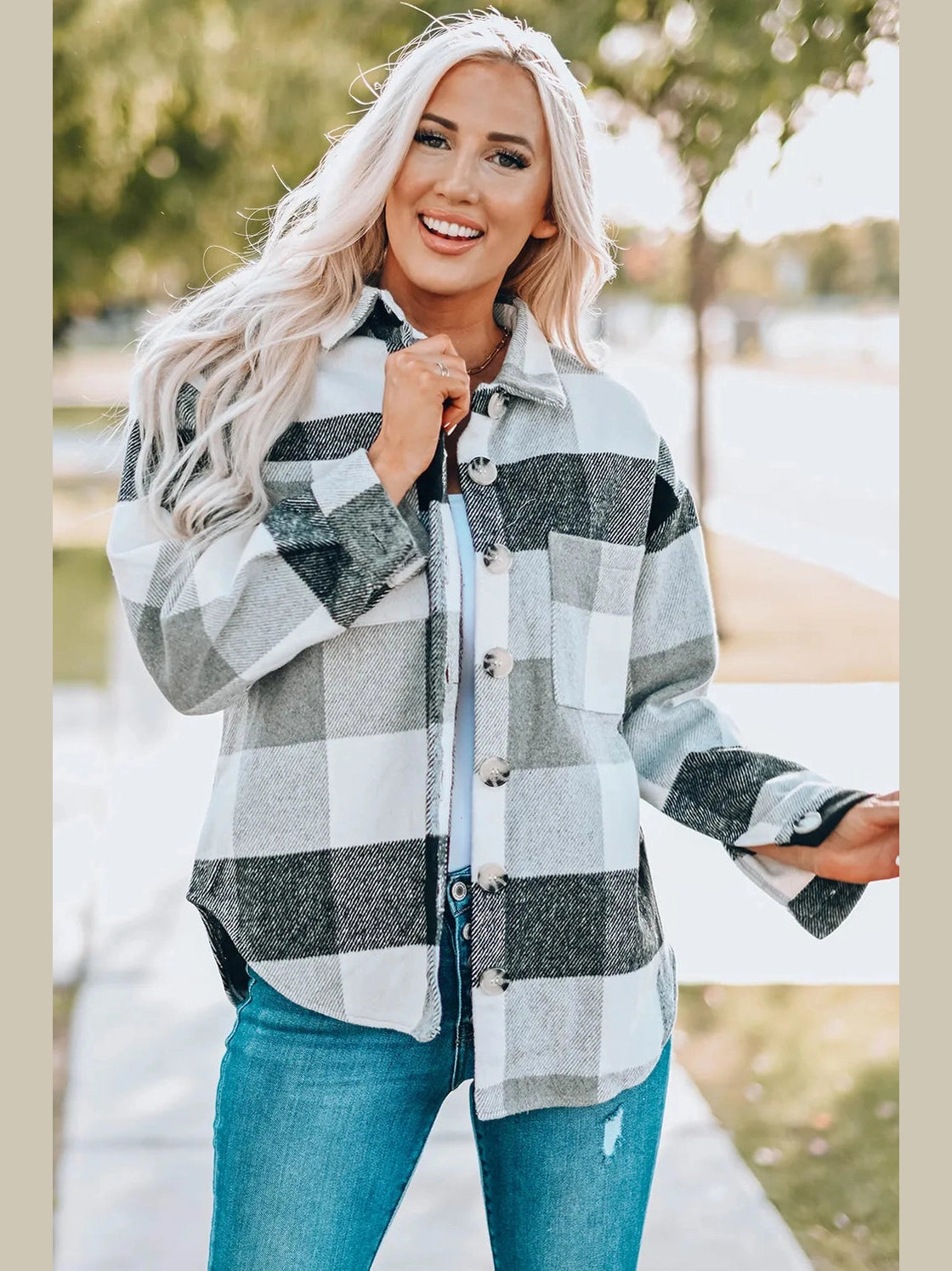 Plaid Button Up Dropped Shoulder Jacket nicholesgifts