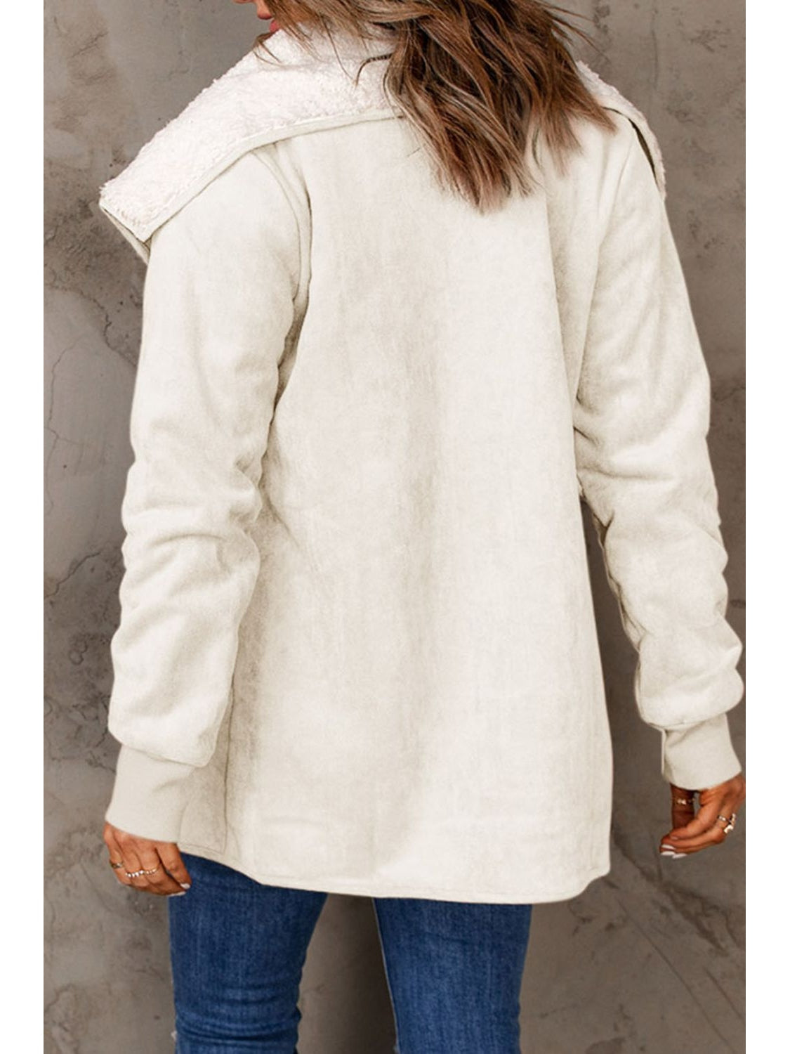 Open Front Long Sleeve Sherpa Jacket with Pockets nicholesgifts