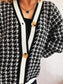 Women Houndstooth Pattern V-Neck Button-Up Cardigan Sweater nicholesgifts