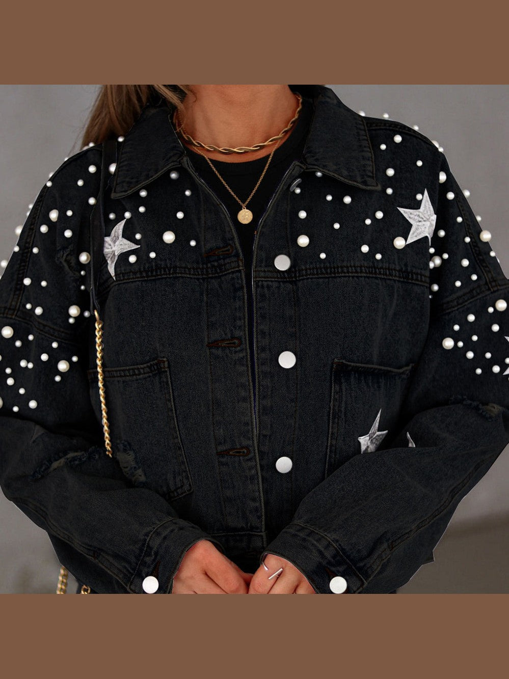 Bead Detail Denim Jacket nicholesgifts