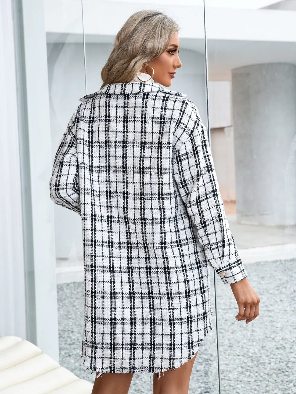 Ivy Lane Plaid Pocketed Button Up Dropped Shoulder Jacket nicholesgifts