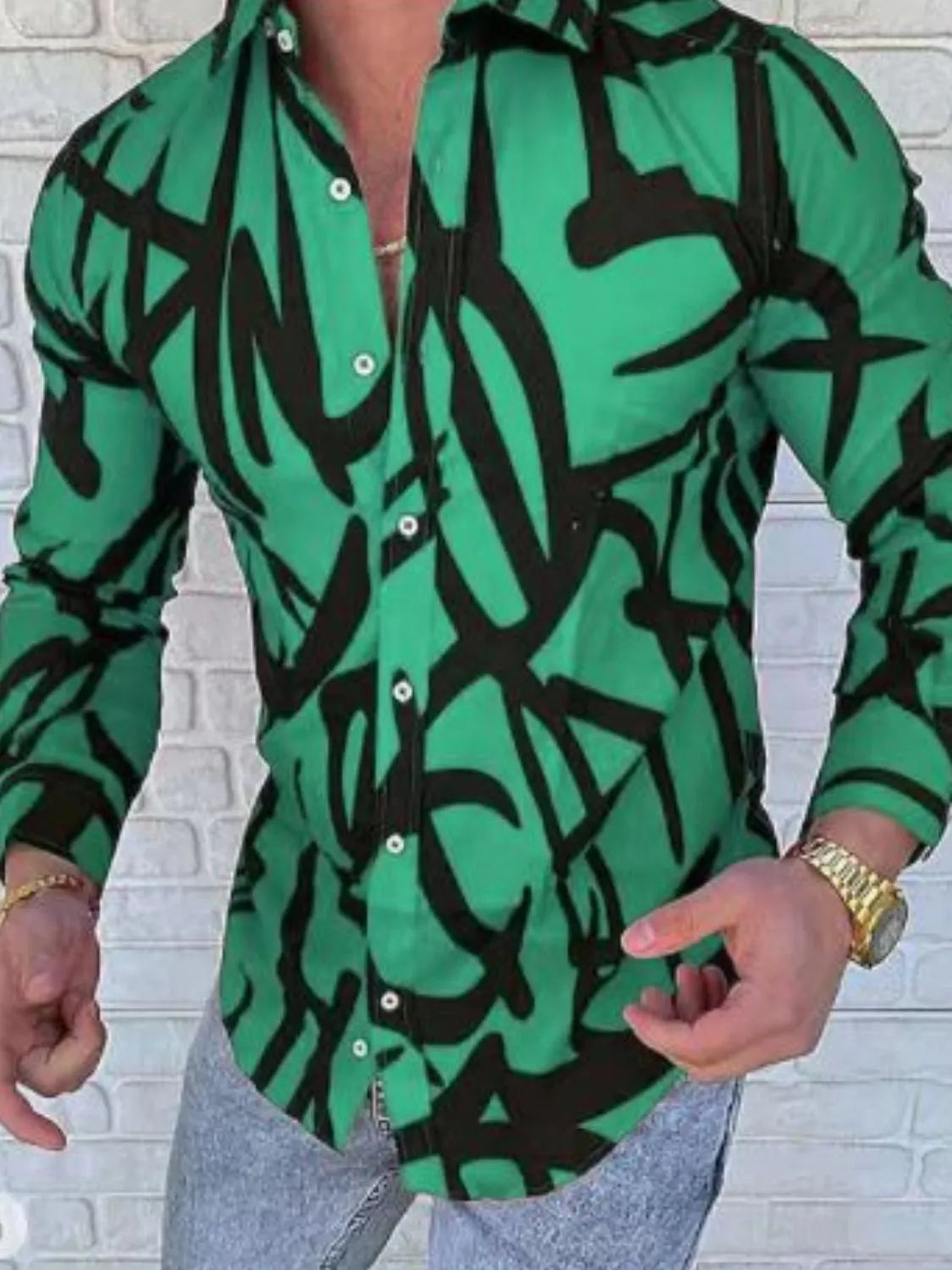 Men's Plus Size Printed Button Up Long Sleeve Shirt NicholesGifts