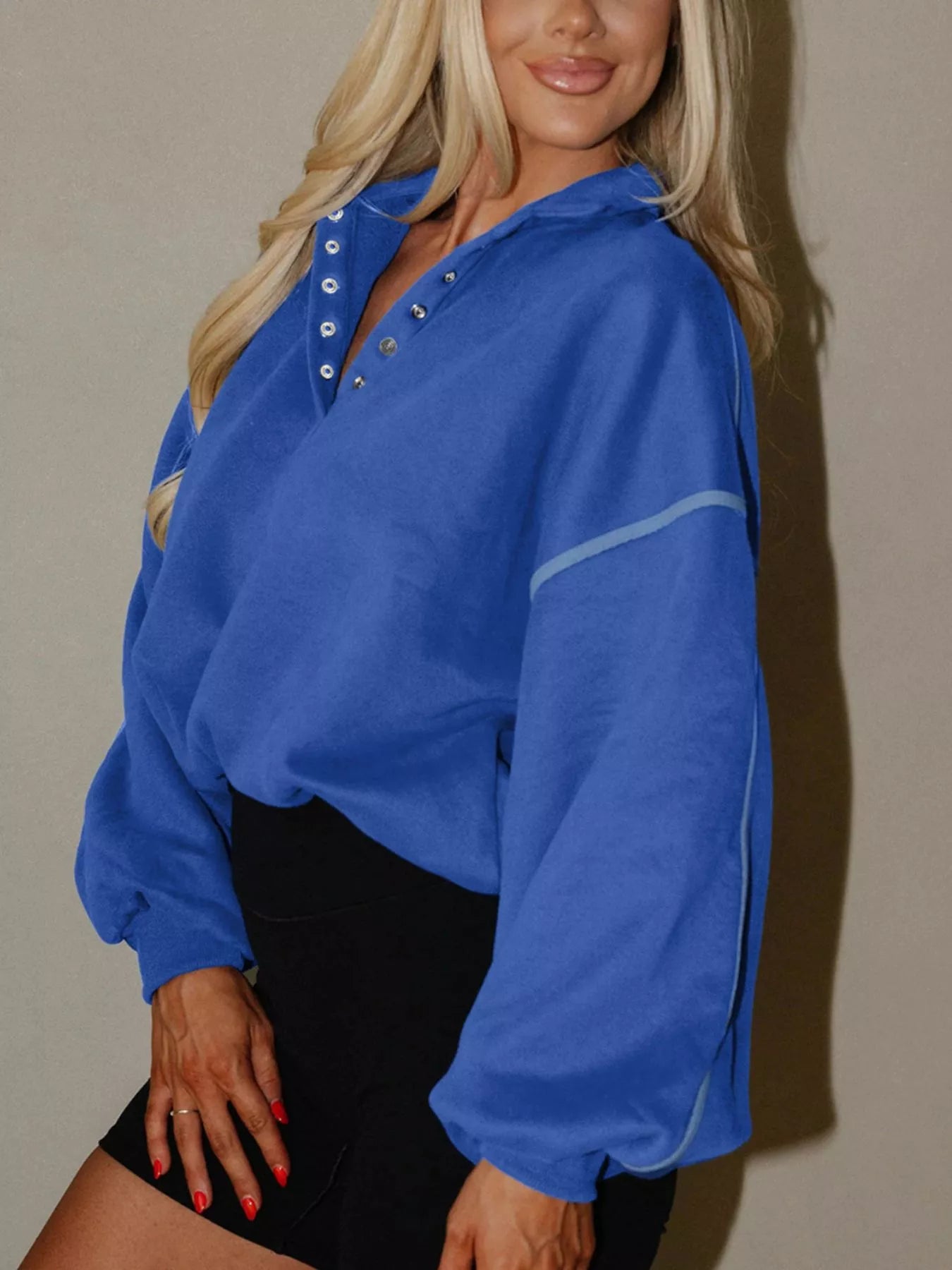 Half Snap Dropped Shoulder Sweatshirt Trendsi
