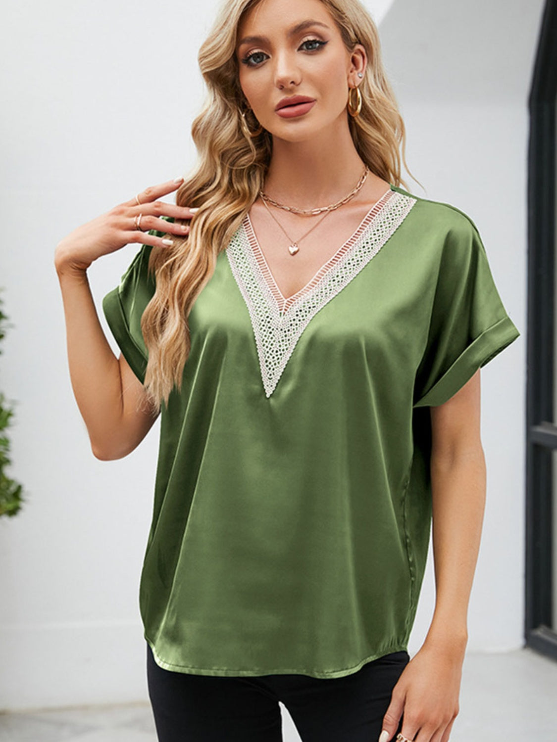 V-Neck Short Sleeve Blouse nicholesgifts