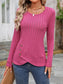 Decorative Button Round Neck Long Sleeve T-Shirt nicholesgifts