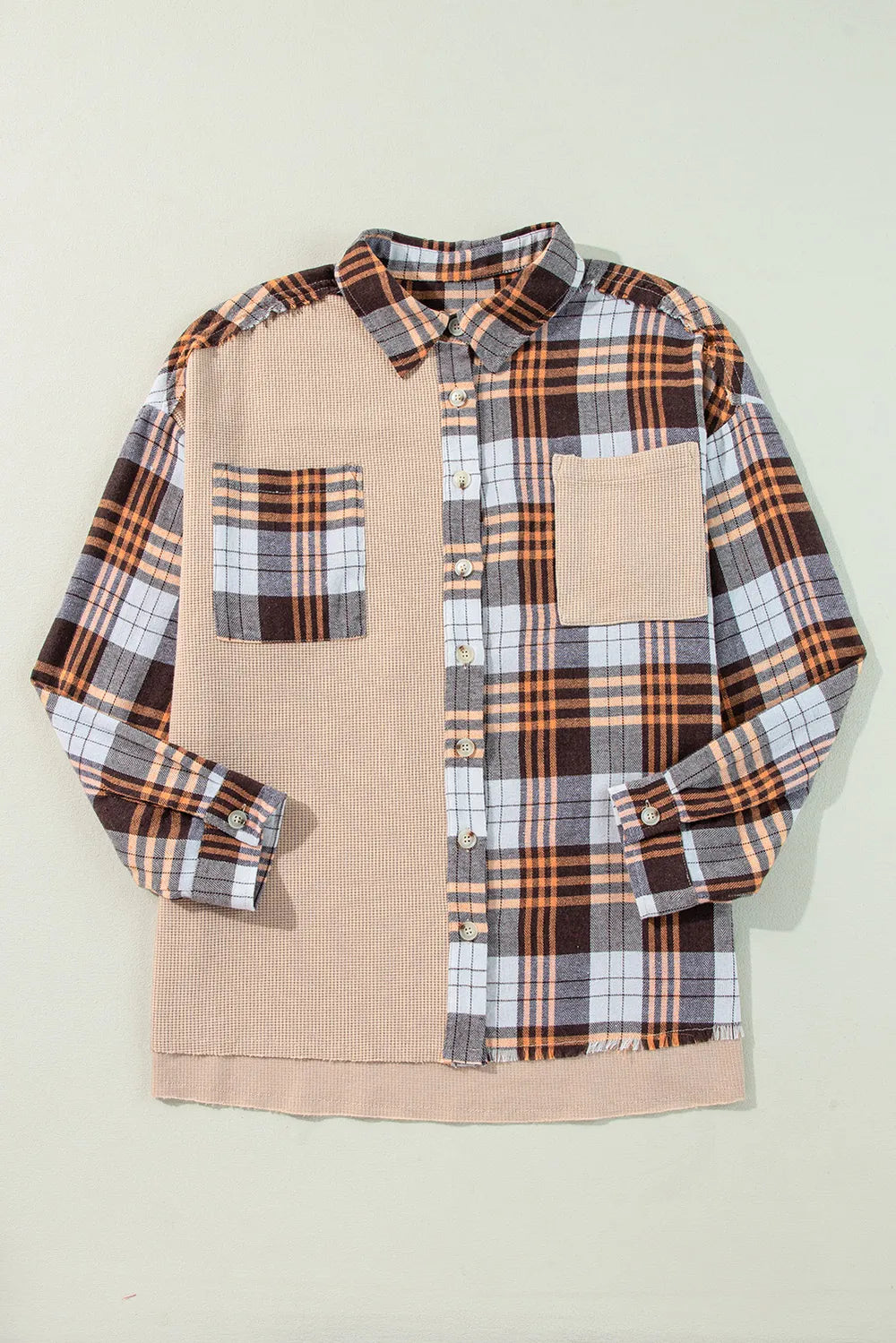 Plaid Button Up Long Sleeve Shacket Trendsi