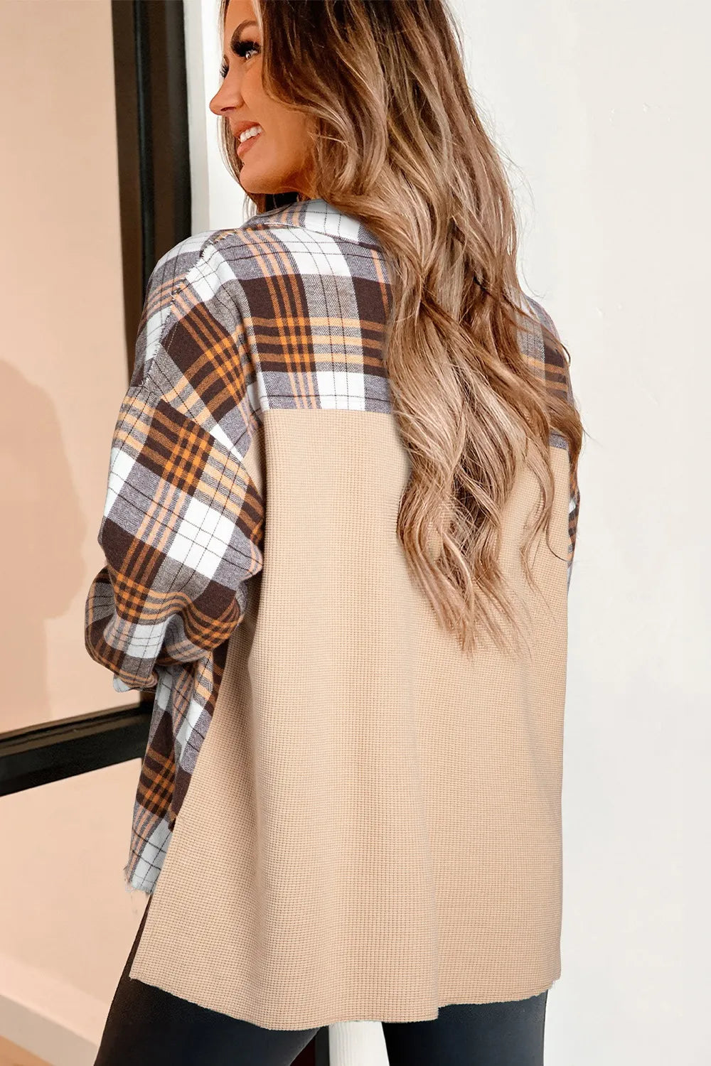 Plaid Button Up Long Sleeve Shacket Trendsi