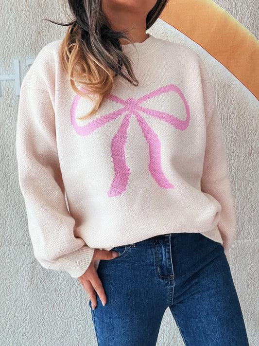 Bow Pattern Casual Long Sleeve Sweater nicholesgifts