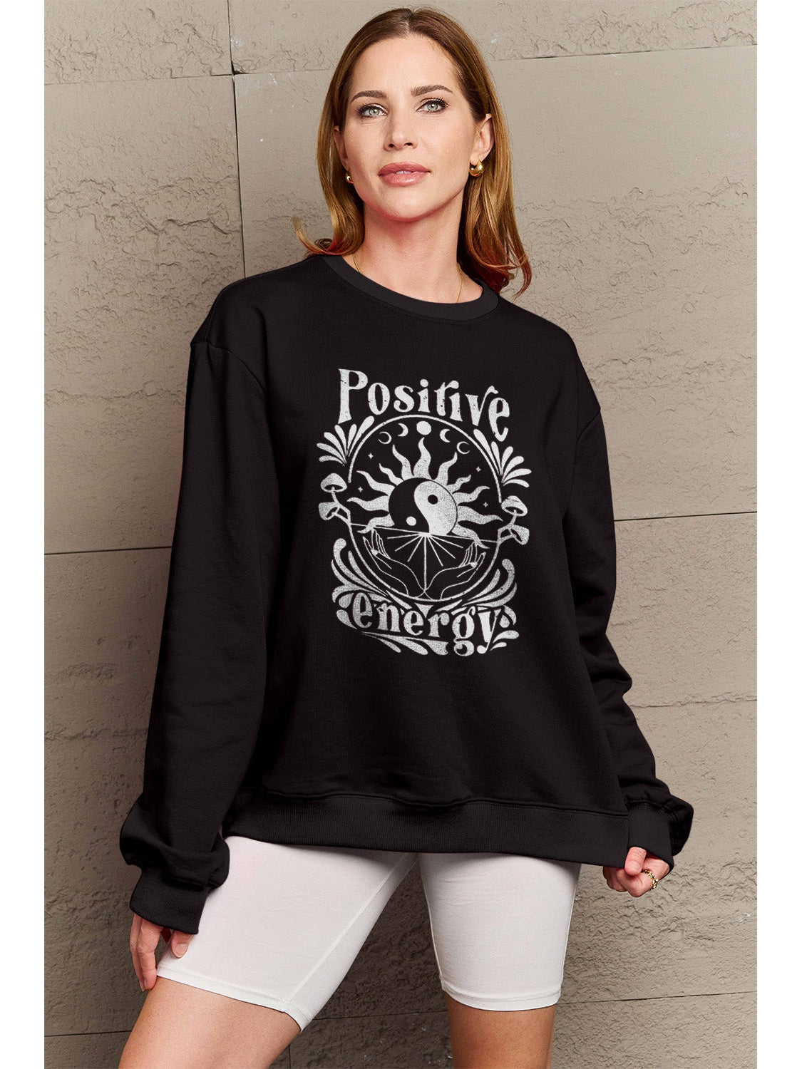 Simply Love Full Size POSITIVE ENERGY Graphic Sweatshirt NicholesGifts