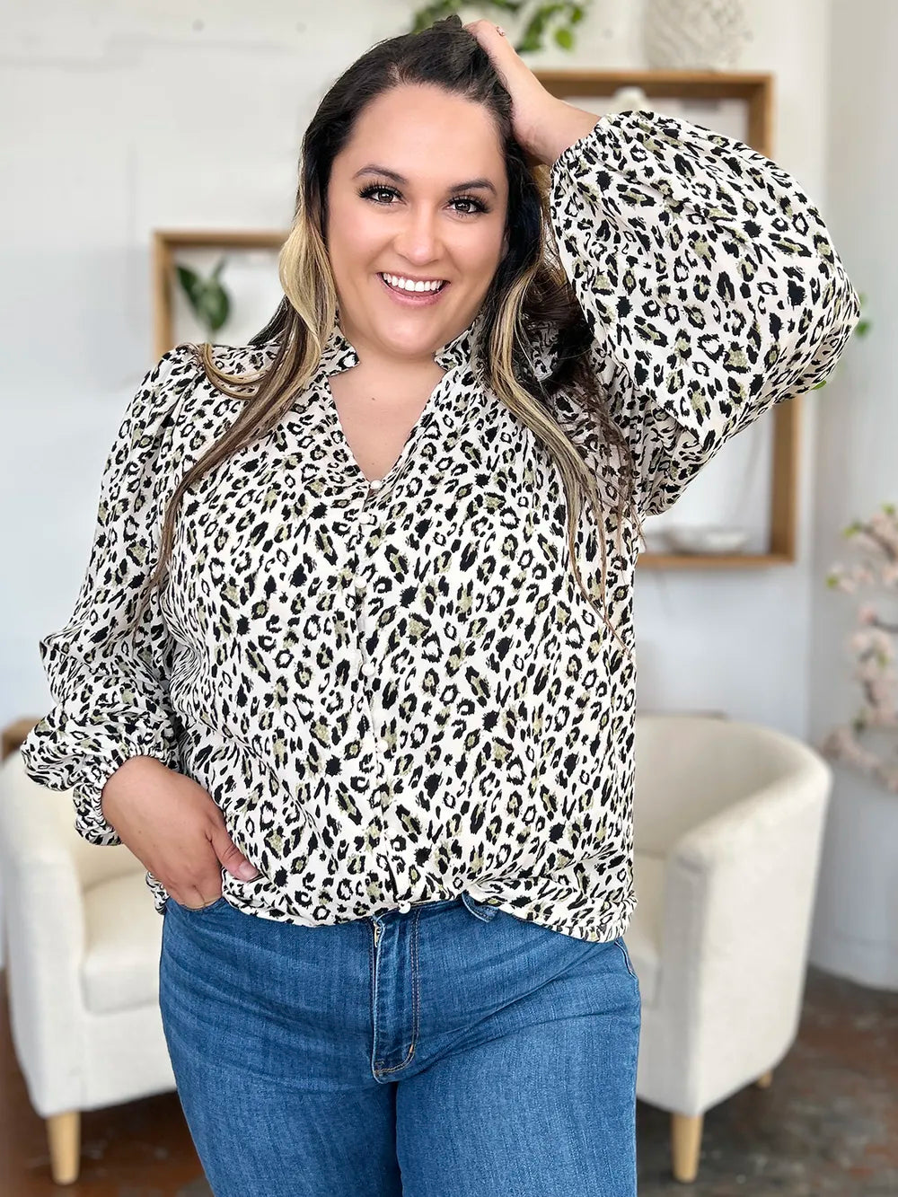 Double Take Full Size Leopard Long Sleeve Blouse nicholesgifts