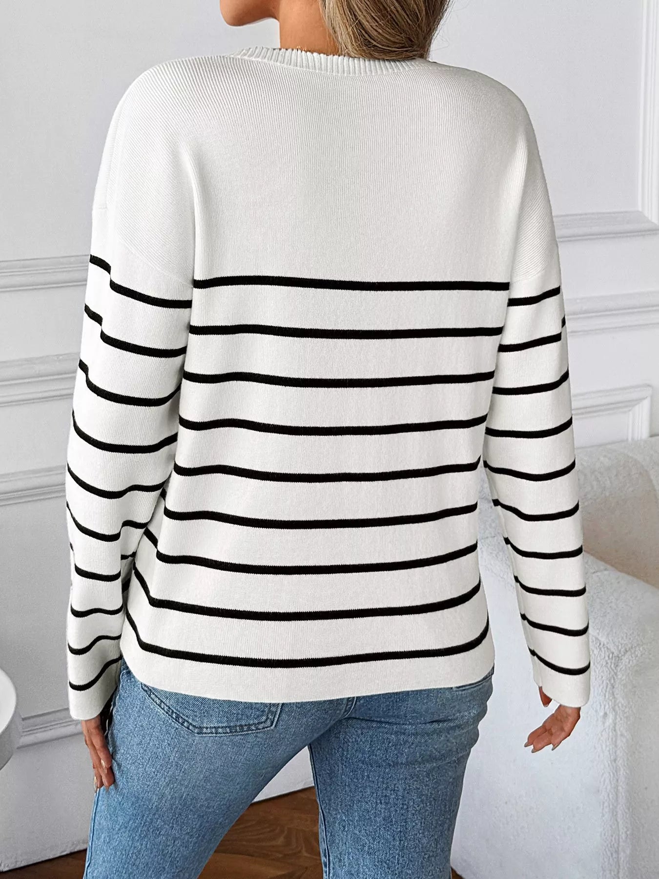 Striped V-Neck Long Sleeve Sweater