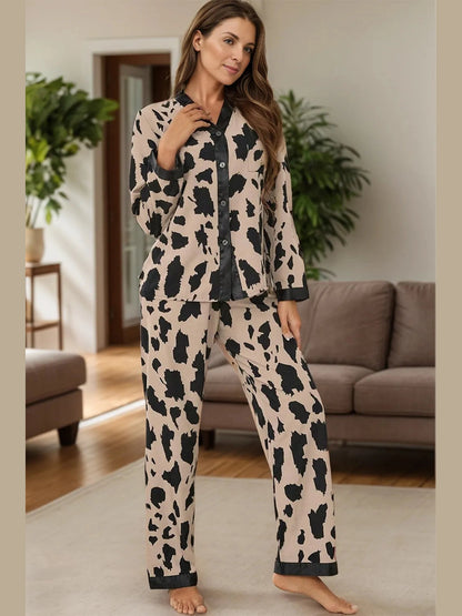 Button Up Long Sleeve Top and Pants Lounge Set nicholesgifts