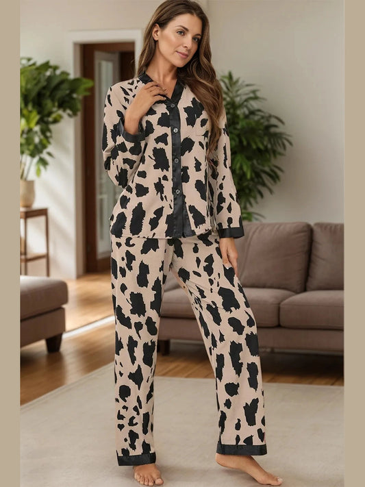 Button Up Long Sleeve Top and Pants Lounge Set nicholesgifts