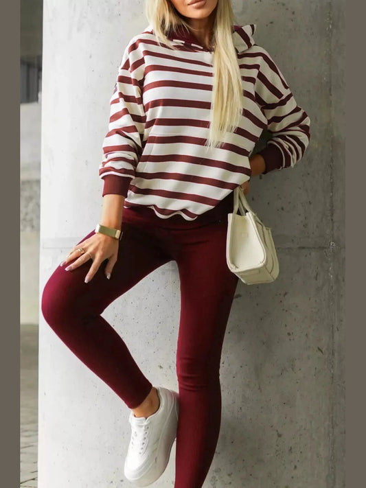 Striped Long Sleeve Hoodie & Leggings Set nicholesgifts