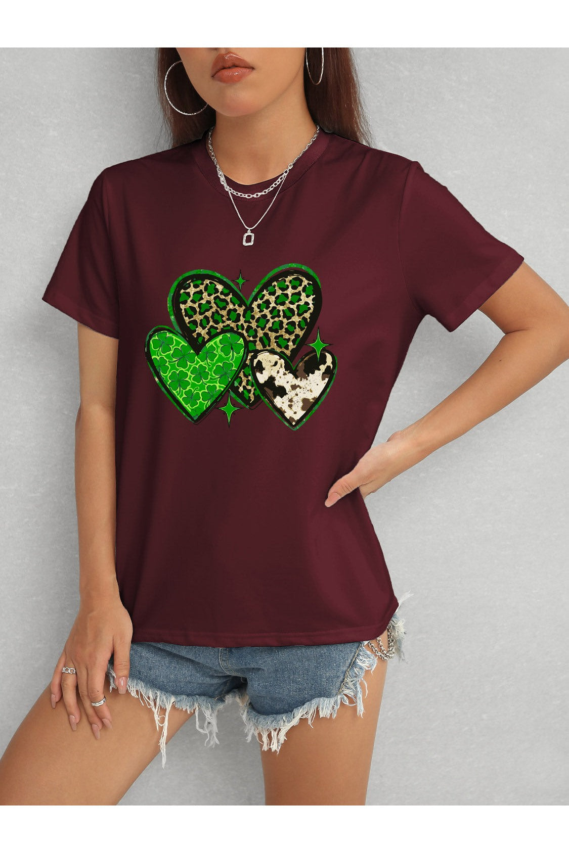 Heart Round Neck Short Sleeve T-Shirt NicholesGifts