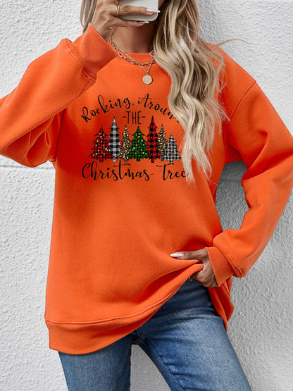 Christmas Tree Graphic Round Neck Sweatshirt nicholesgifts