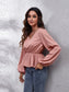 V-Neck Balloon Sleeve Peplum Blouse nicholesgifts