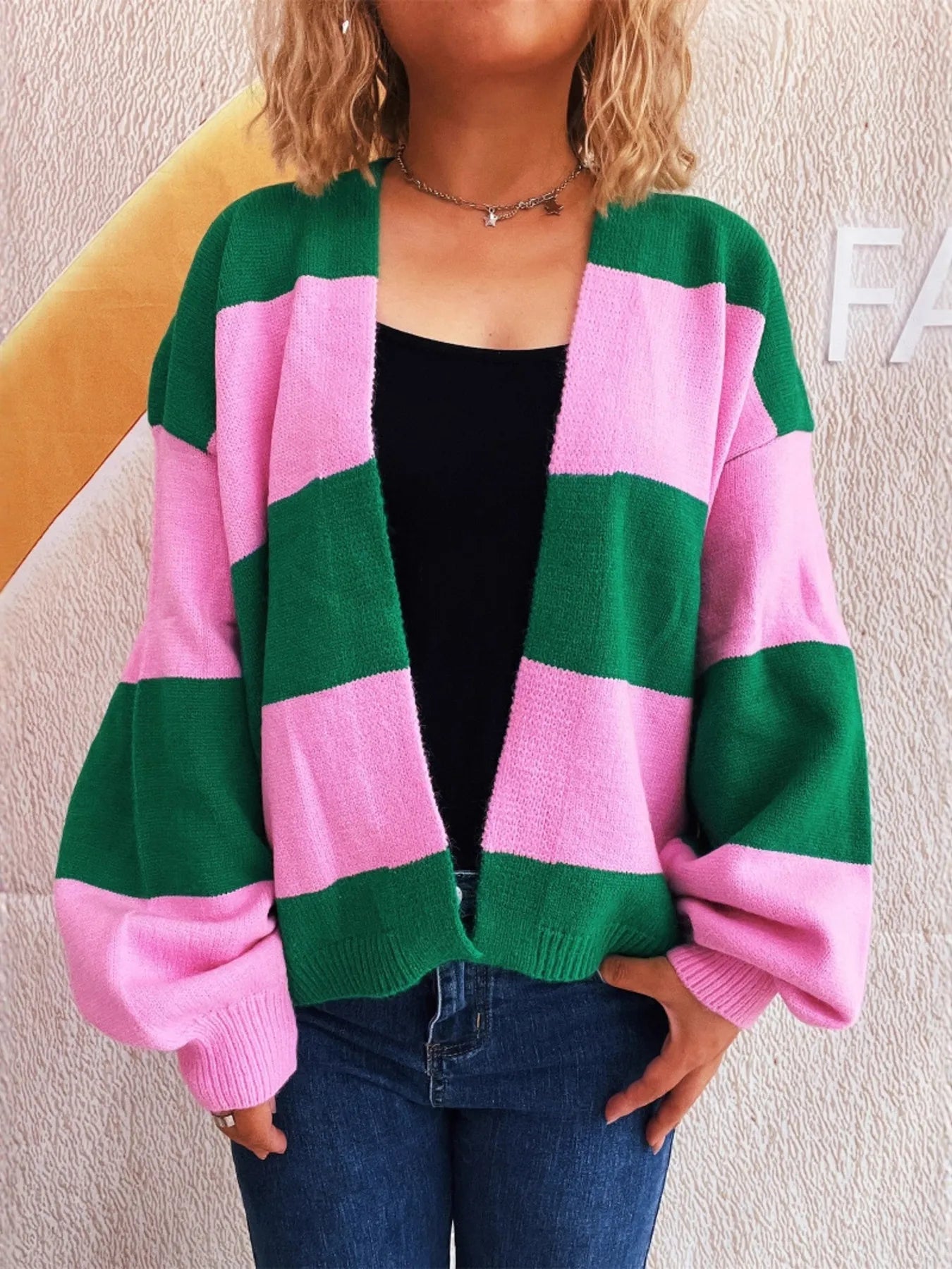 Color Block Open Front Cardigan