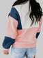 Women Color block Patchwork Half Button Baggy Sweatshirt nicholesgifts