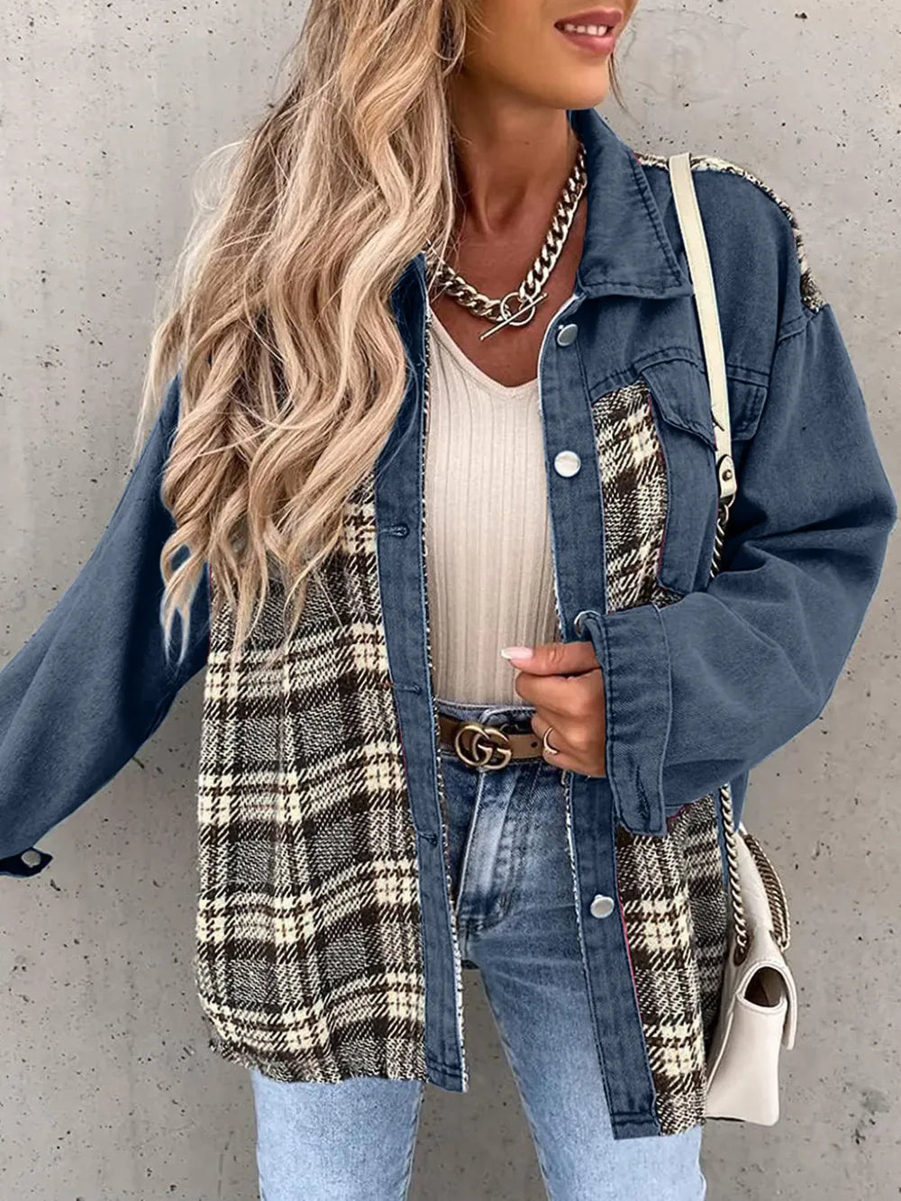 Plaid Button Up Dropped Shoulder Jacket nicholesgifts