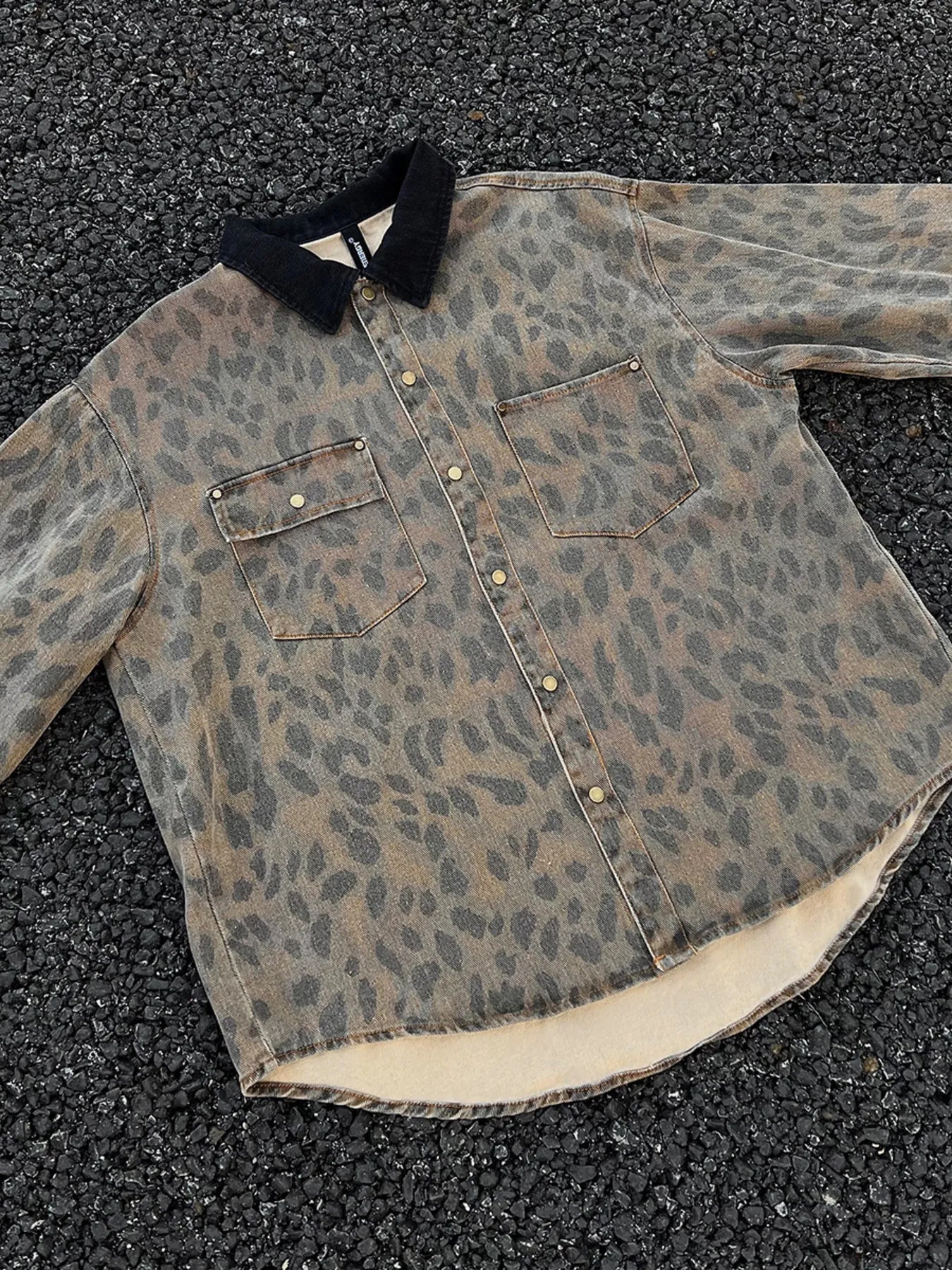 Men's Leopard Button Up Long Sleeve Jacket NicholesGifts
