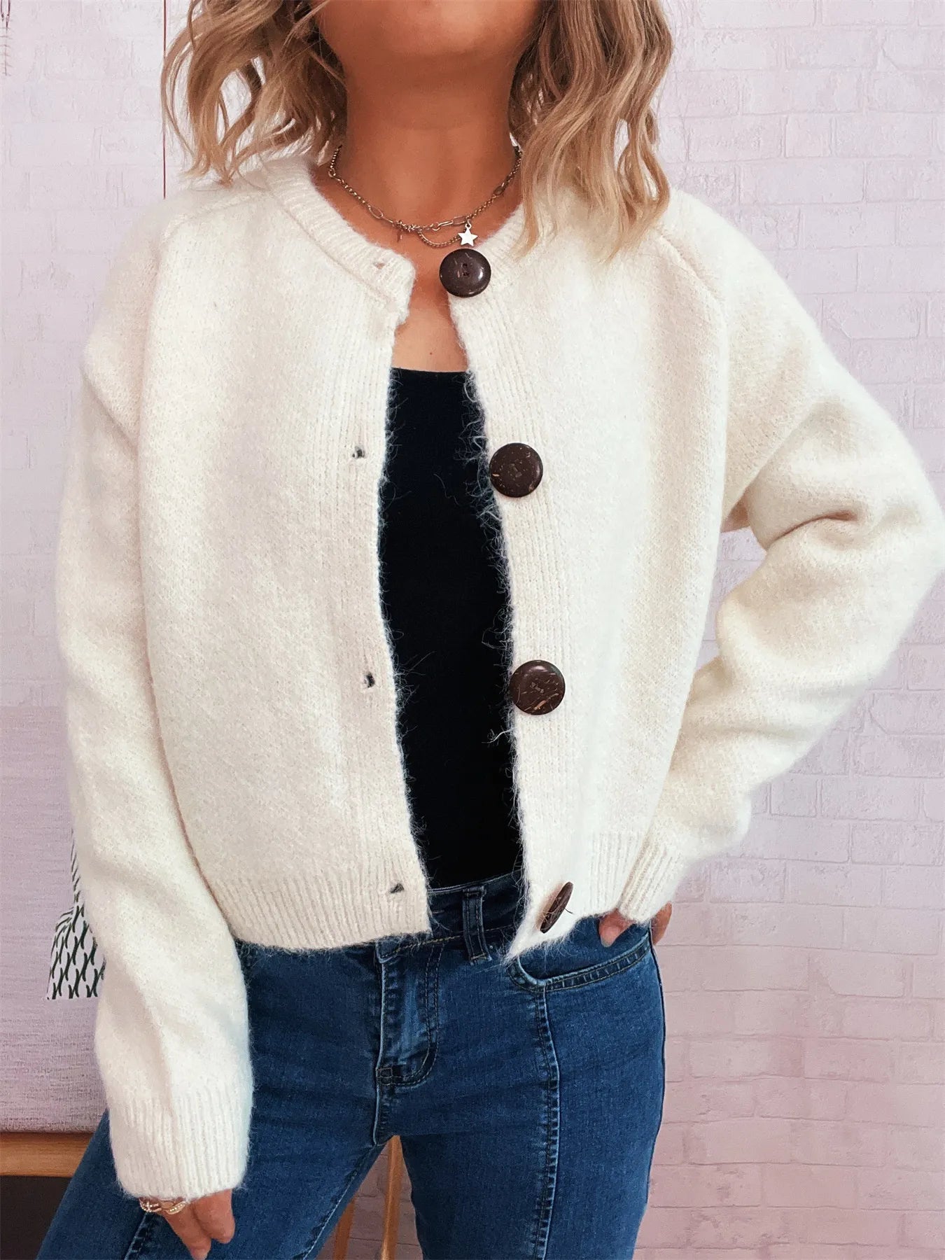Button-Up Raglan Sleeve Cardigan