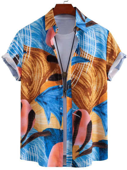 Men's Tropical Print Short Sleeve Button-Up Shirt nicholesgifts