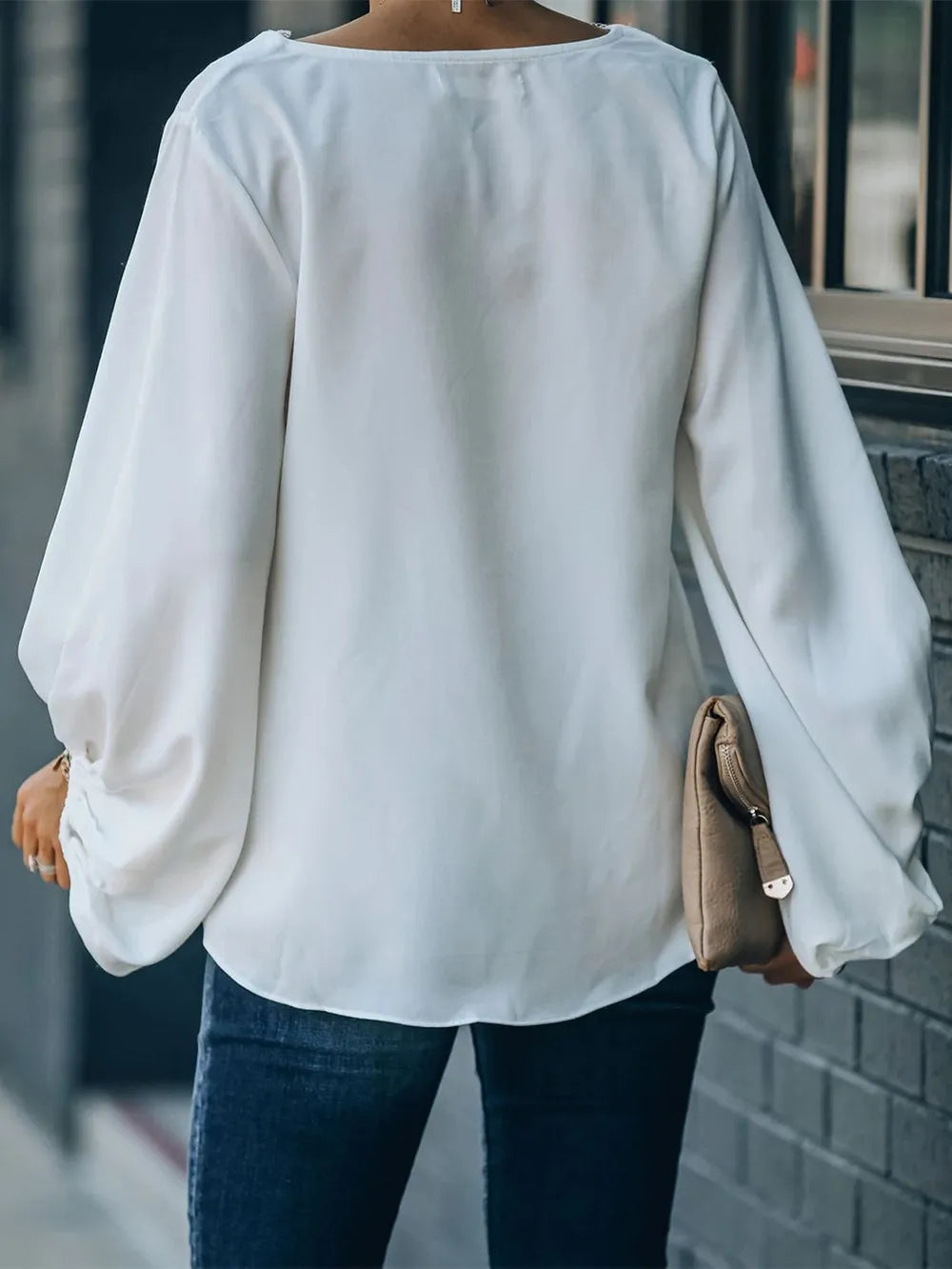 Lace Detail V-Neck Long Sleeve Blouse NicholesGifts